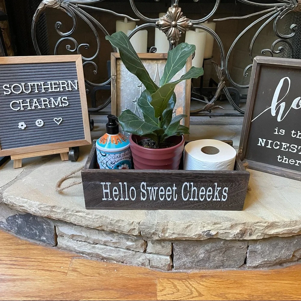 New Rustic Farmhouse Wood Bathroom Decor Toilet Paper Storage Caddy